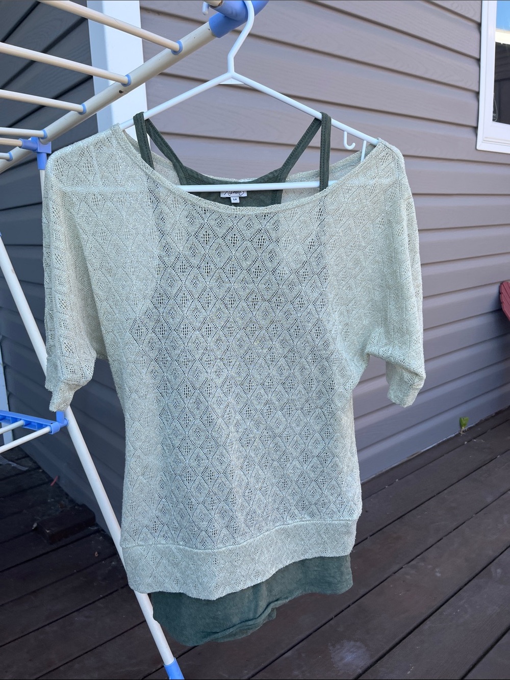 Y2K Light Sage green Diamond open Knit dolman Short Sleeve Top. Gold sparkle